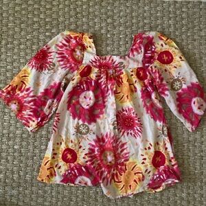 Antik Batik tunic/blouse deep pink, orange, yellow sz lg